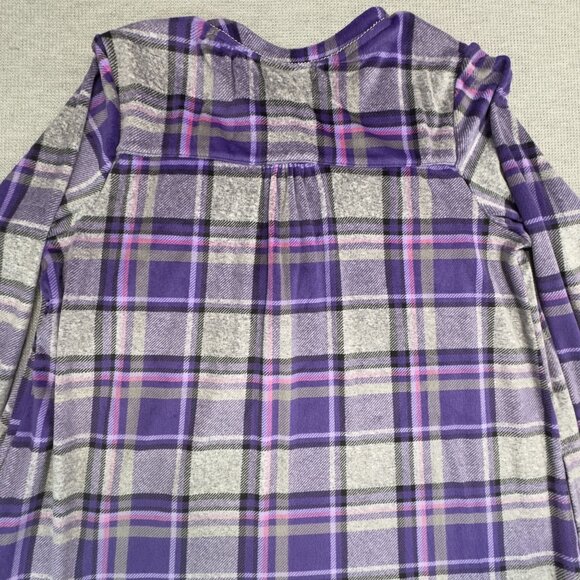 Aria Collection Purple Gray Plaid Long-Sleeve Nightgown Size L Soft PJs Pockets - Picture 7 of 16